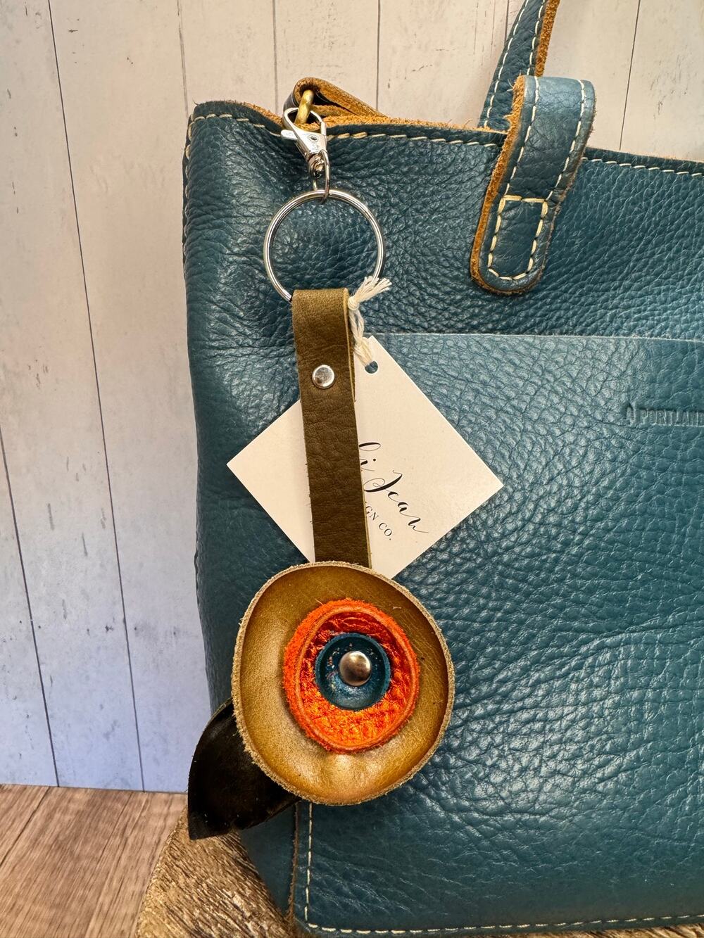 Genuine Leather Round Flower Purse Charm Brown Red Blue Boho Bag Charm